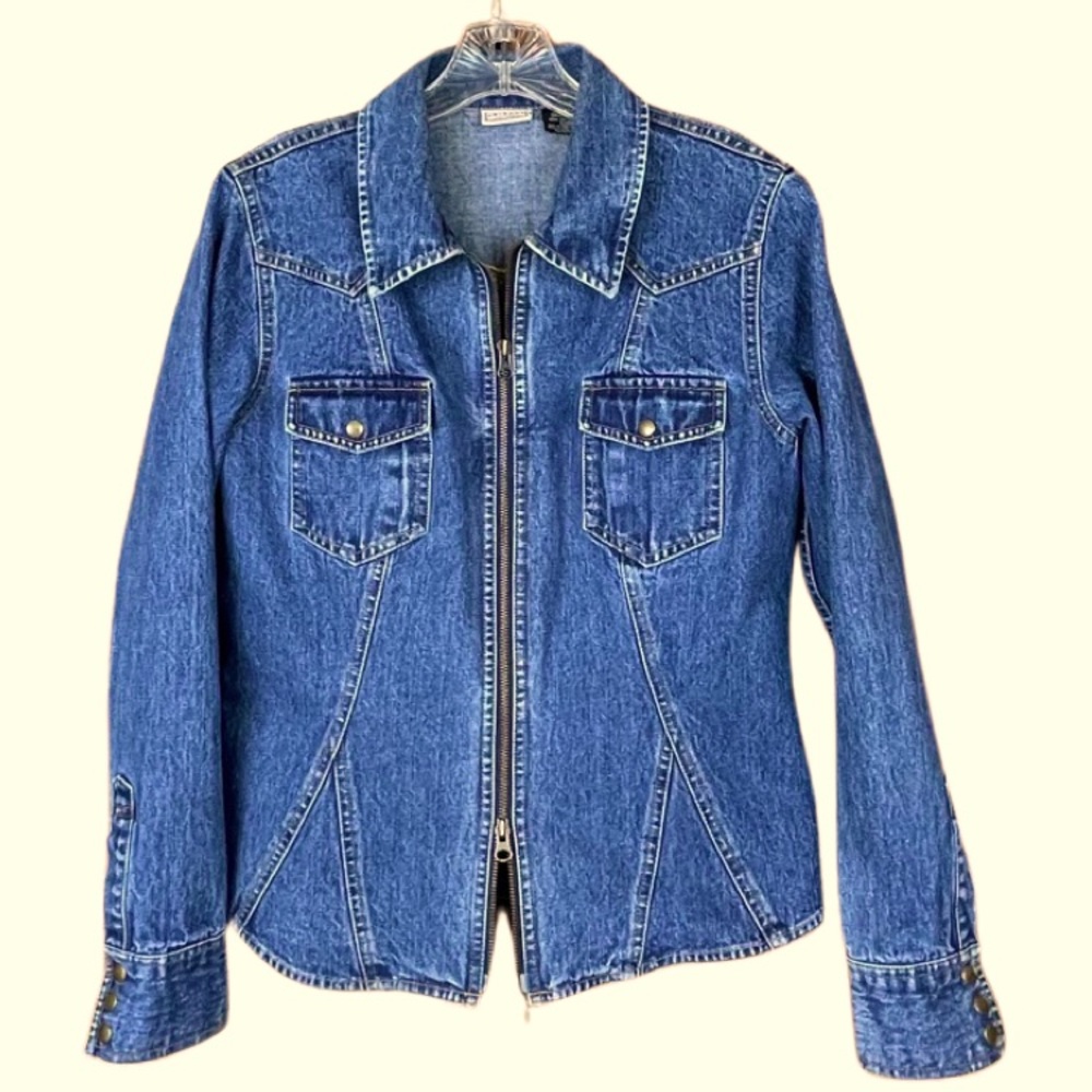 ARIZONA Denim Jacket | Darted Shirt Hem | Full Front Two-Way Zipper | Large